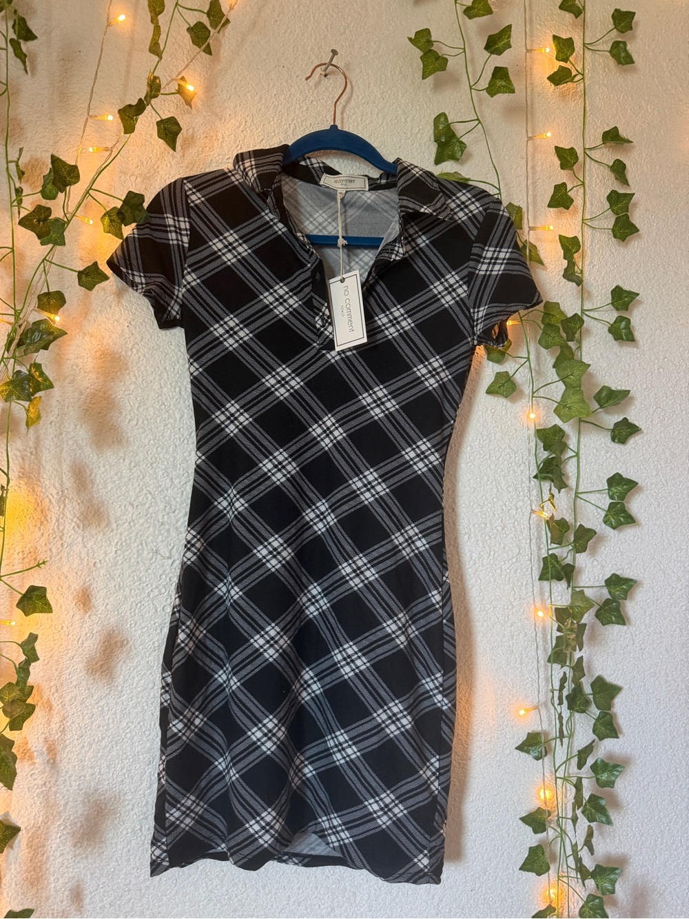 No Comment Black Plaid Polo Short Sleeve Dress
